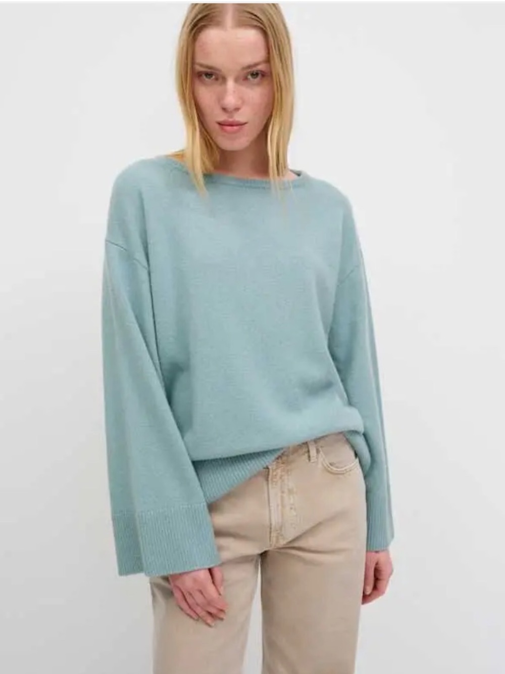 NWT REFORMATION Beverly Cashmere Sweater M Turquoise 95% Bell Sleeve Luxury Knit